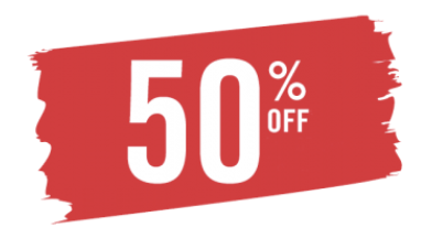 Limited-time 50% off promotion visual